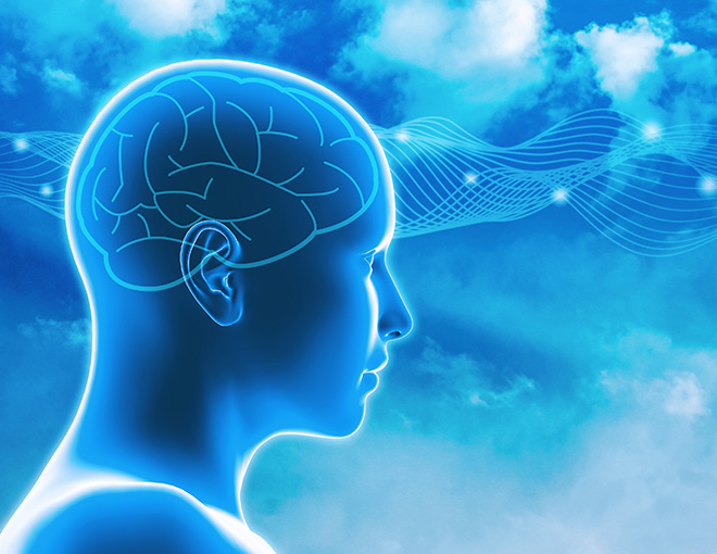 Brain waves, concentration and imagination idea.